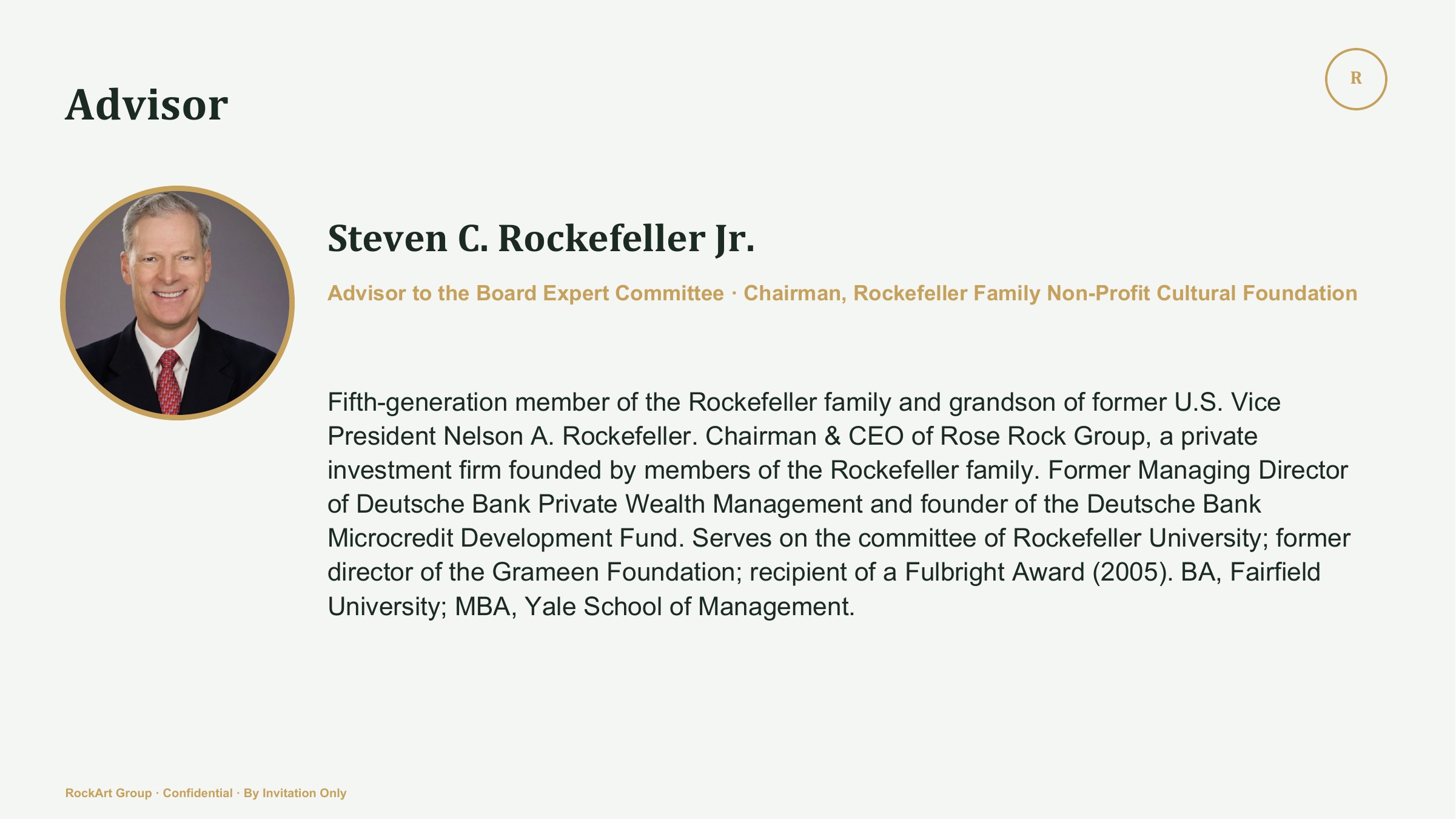 Steven C. Rockefeller Jr., Advisor