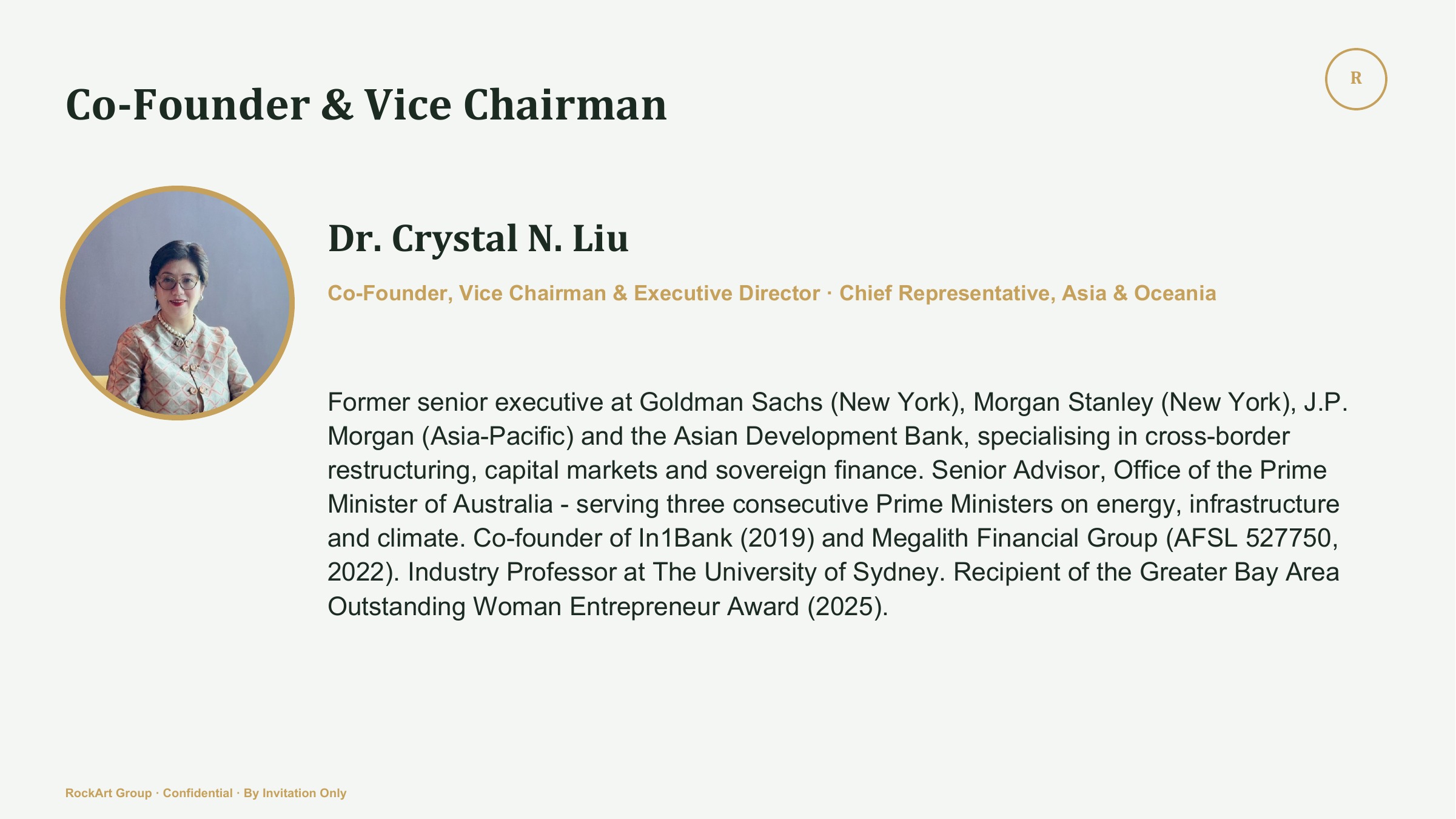 Dr. Crystal N. Liu, Co-Founder and Vice Chairman